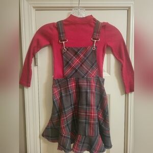 Bonnie Jean Red Plaid Jumper Dress with Mock Turtleneck Top Size 5